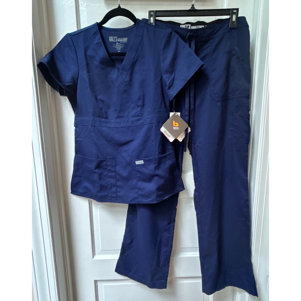 Greys Anatomy by Barco Woman's Scrub Set Indigo V-Neck Cargo Pants XS NEW!